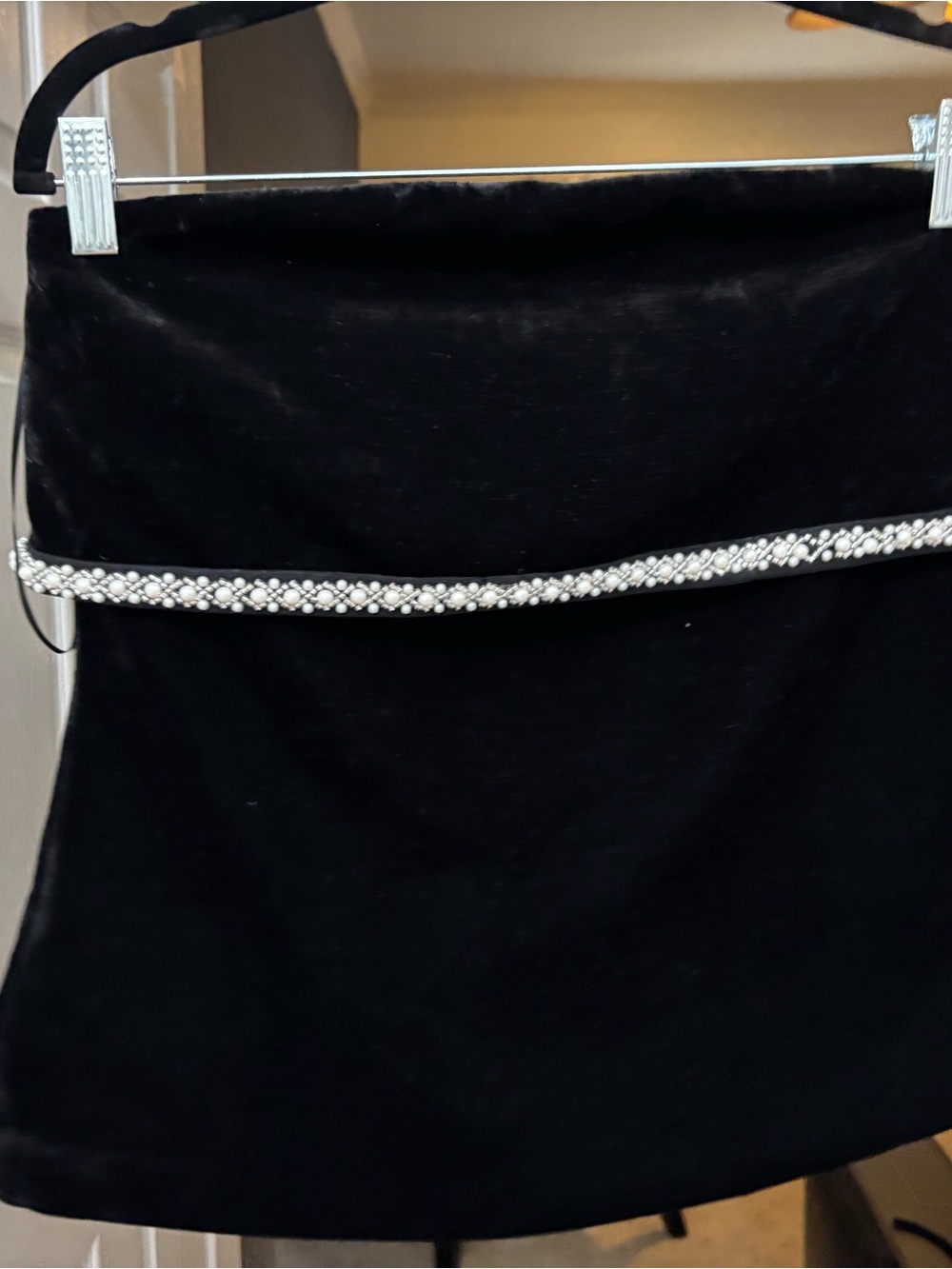Black Velvet Embellished Strapless Top - Women's Blouse